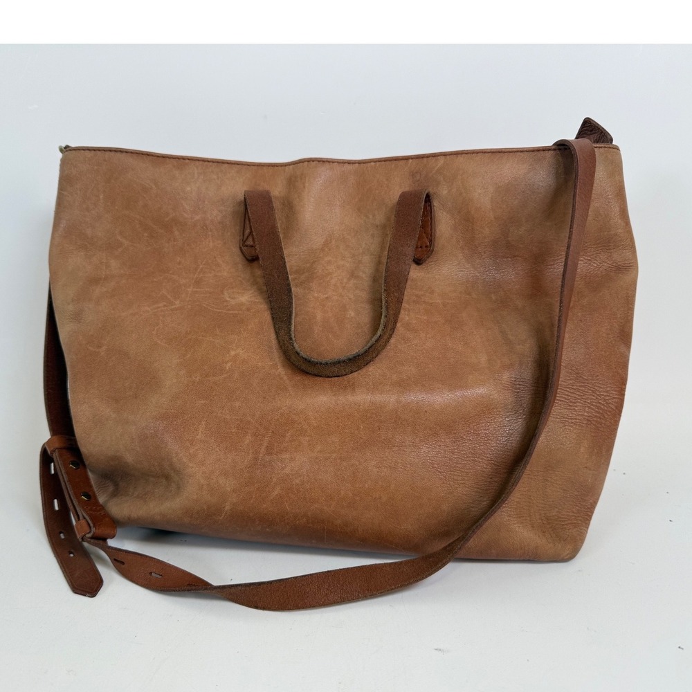 Madewell Transport Tote Bag Women's Medium Zip Top Leather Crossbody Strap Brown